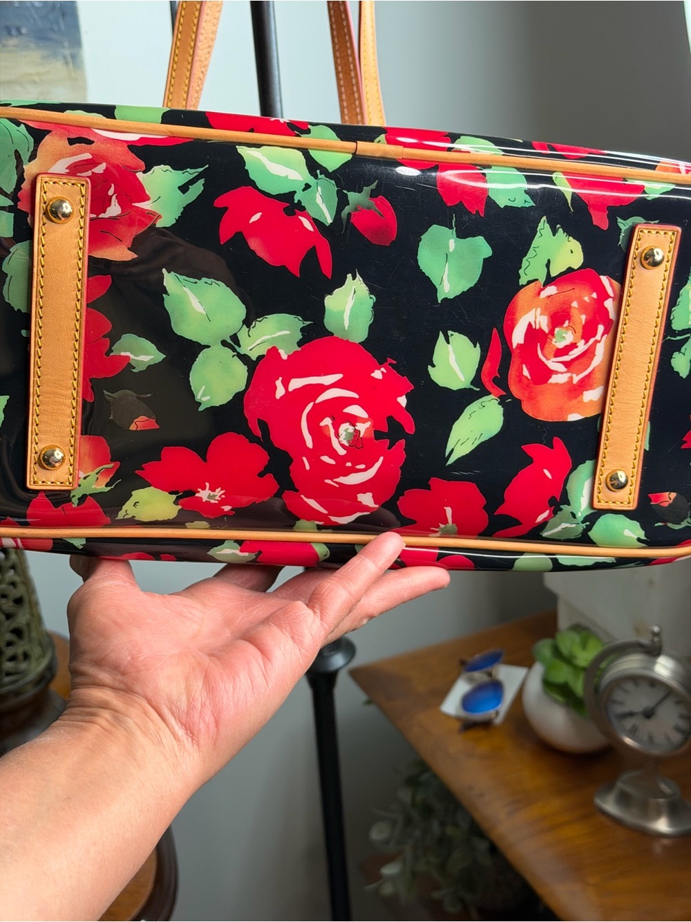 Dooney & Bourke Black and Red Floral Tote - Picture 6 of 7